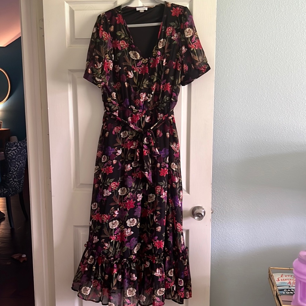 Calvin Klein black background floral maxi dress